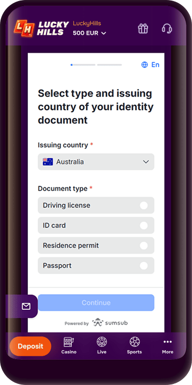 Safe account verification at Lucky Hills real money casino